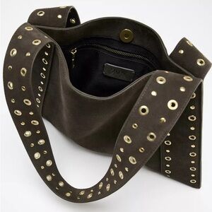 Zara Brown Suede Studded Women's Bag